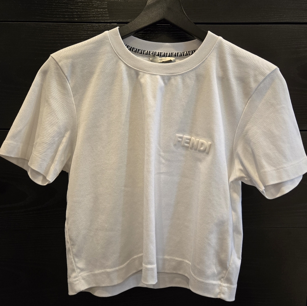 Fendi Cropped Puffy Logo White T-Shirt